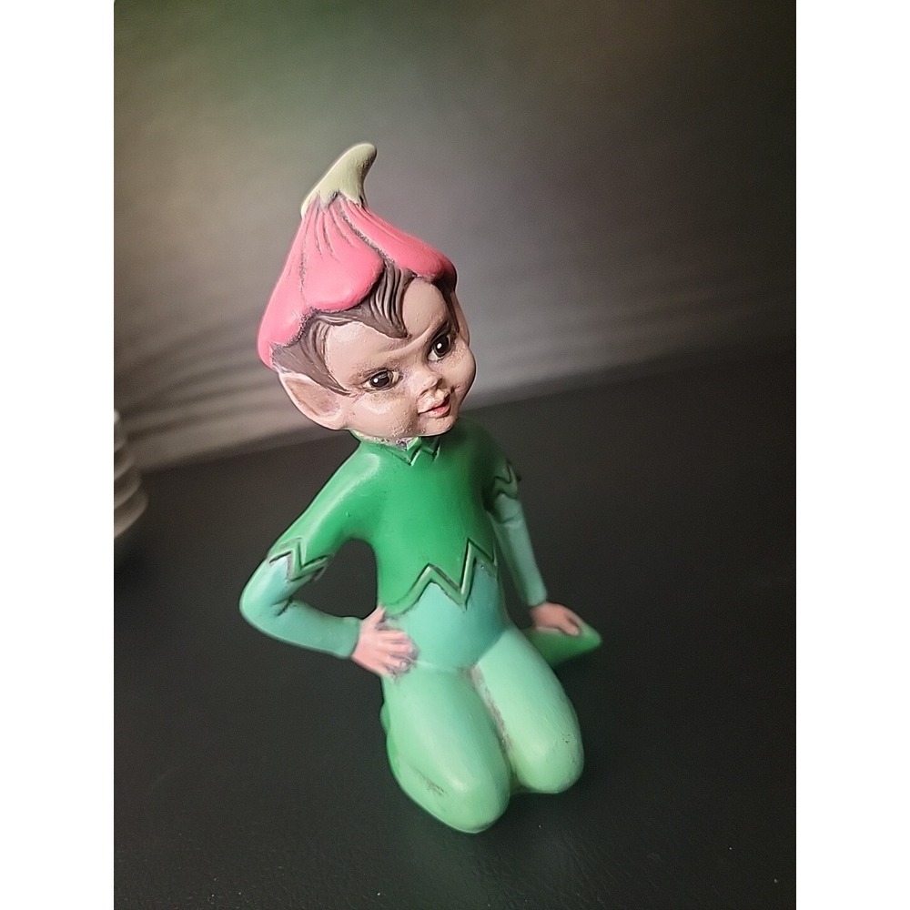 Vintage Rare Holland Mold Pixie Elf Boy Sitting Figurine Hand Painted Christmas